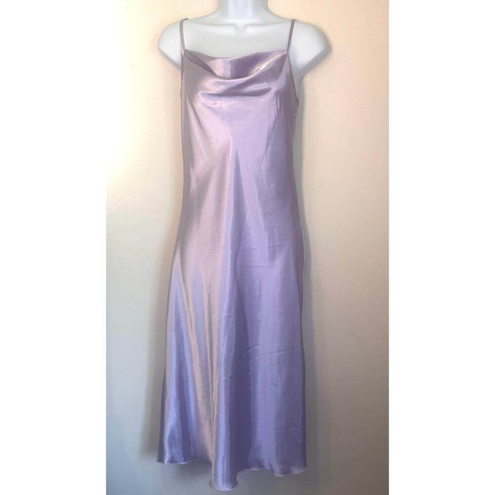 Vintage Bebe Satin Cowl Neck Slip Midi Dress in lilac size XS new without tags